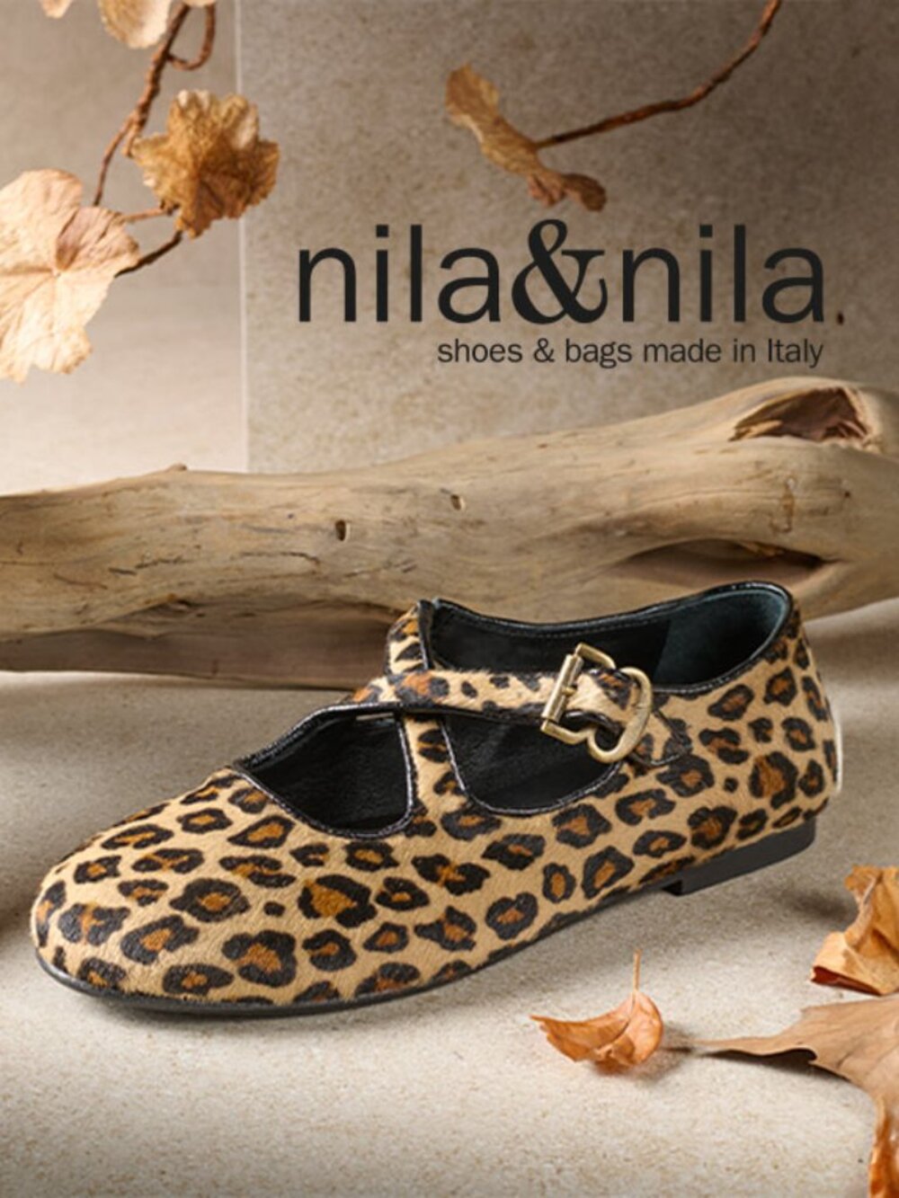 Sz 7 (37EU) - NILA & NILA Leopard Print Hide Leather Cross Band Ballerina Flats